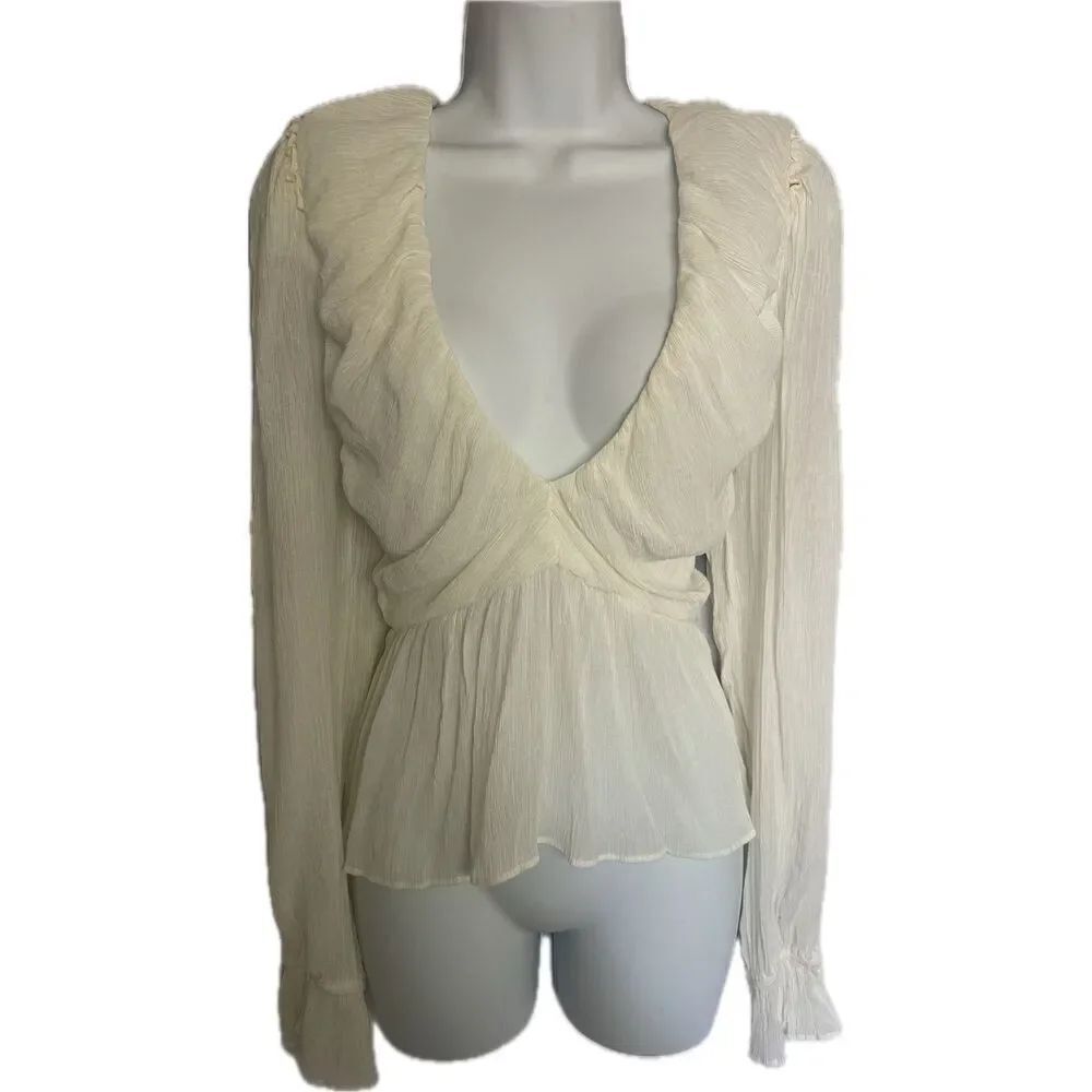 Free People Low Cut White Peasant Top Women’s Reg Size L